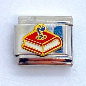 Bookworm Uberry Italian Charm Silver Tone Librarian Author Bibliophile